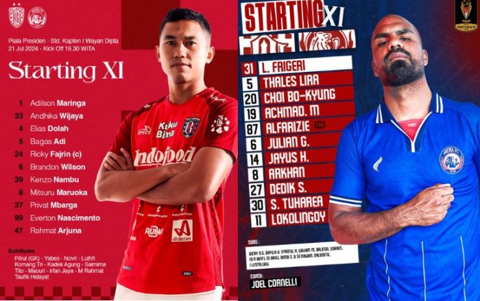 Starting XI dan Link Live Streaming Bali United vs Arema FC